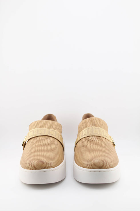 Luz da lua Leather Slip-On Sneakers with Geometric Strap