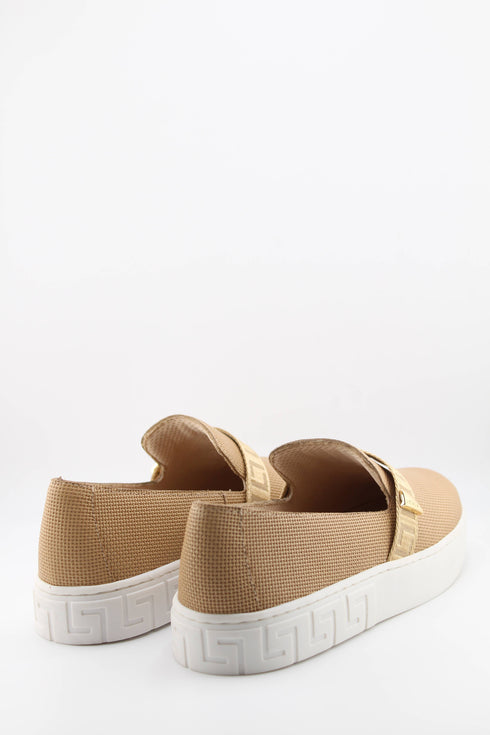 Luz da lua Leather Slip-On Sneakers with Geometric Strap