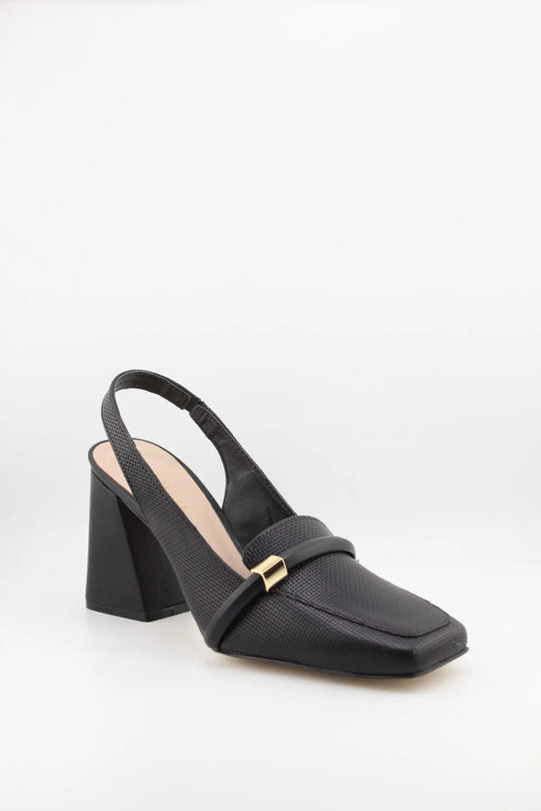 Luz da lua Textured Slingback Block Heel Mules