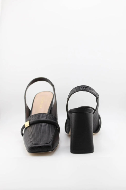 Luz da lua Textured Slingback Block Heel Mules