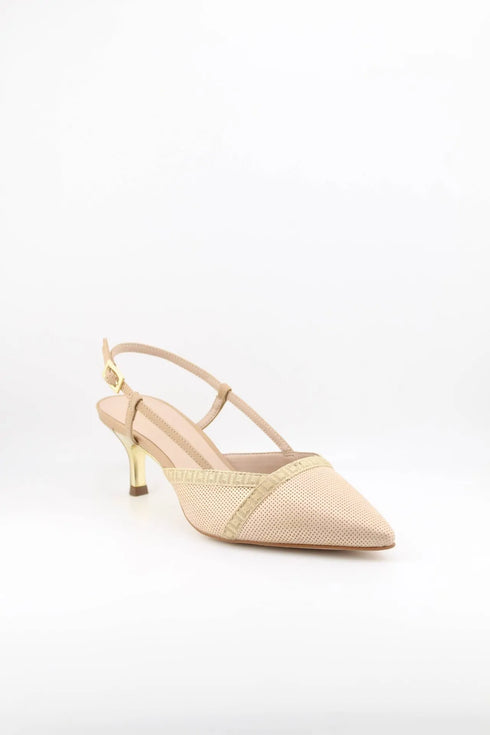Luz da lua Perforated Slingback Pumps with Metallic Heel
