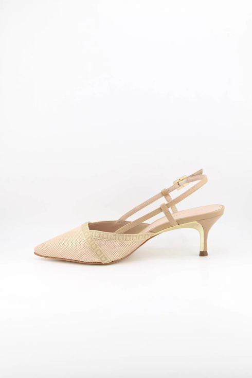Luz da lua Perforated Slingback Pumps with Metallic Heel
