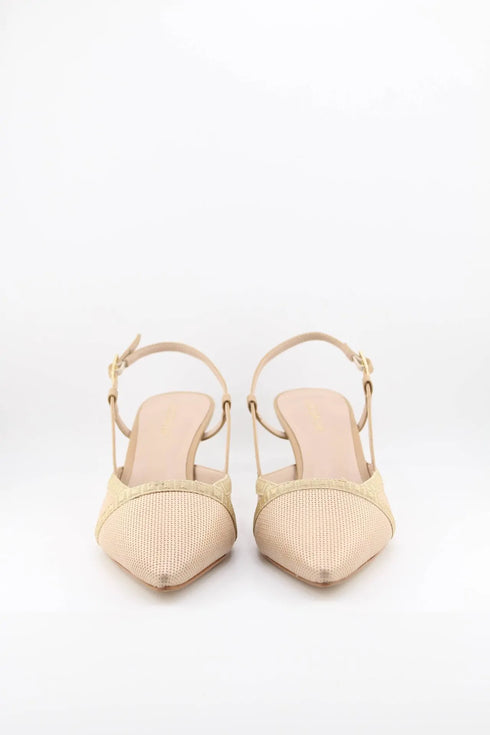 Luz da lua Perforated Slingback Pumps with Metallic Heel