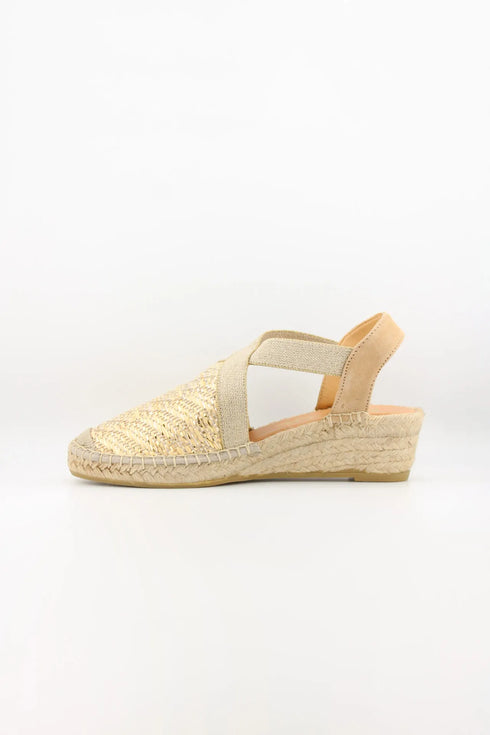 Maypol Criss-Cross Woven Espadrille Wedge with Elastic Slingback