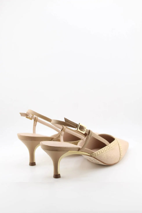 Luz da lua Perforated Slingback Pumps with Metallic Heel