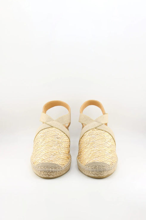 Maypol Criss-Cross Woven Espadrille Wedge with Elastic Slingback