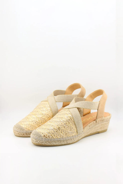Maypol Criss-Cross Woven Espadrille Wedge with Elastic Slingback