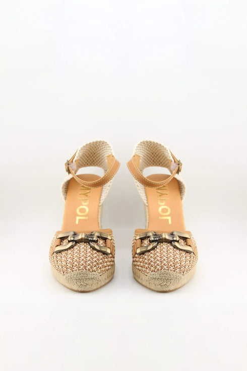 Maypol Buckled Woven Espadrille Wedge with Ankle Strap