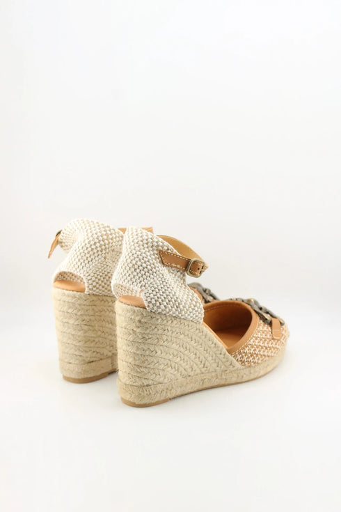 Maypol Buckled Woven Espadrille Wedge with Ankle Strap