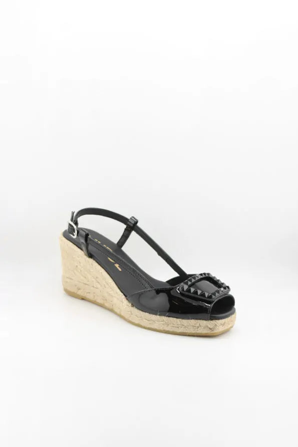 Maypol Patent Leather Studded Wedge Sandals