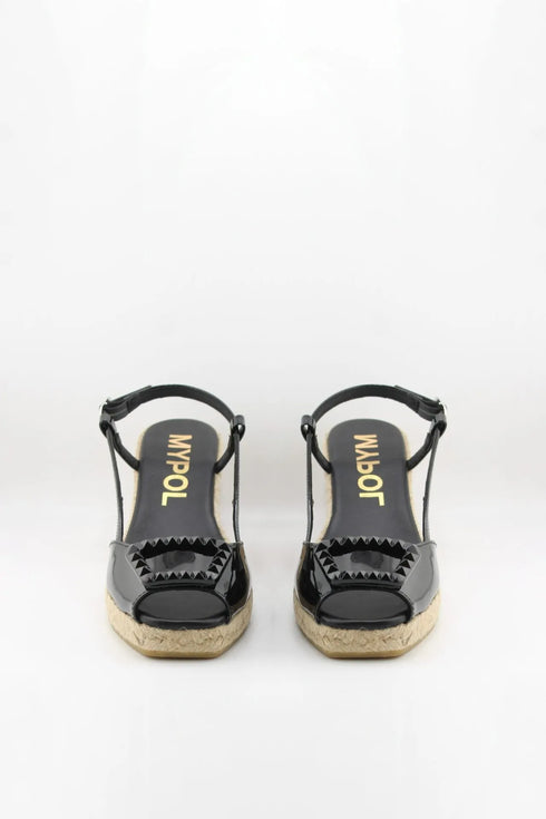 Maypol Patent Leather Studded Wedge Sandals