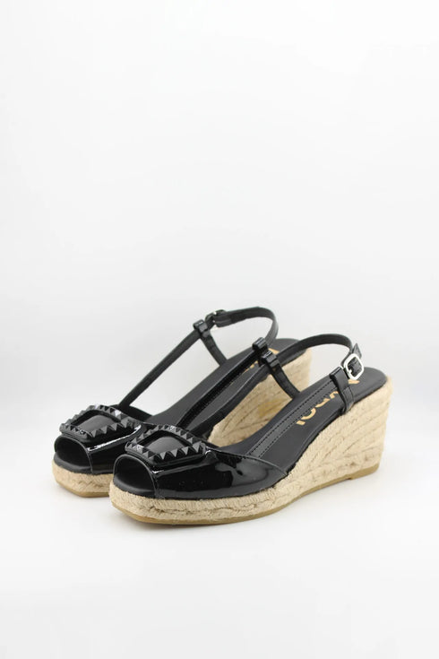 Maypol Patent Leather Studded Wedge Sandals