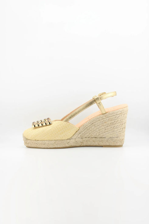 Maypol Woven Espadrille Wedge Sandals with Embellishment