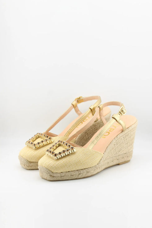 Maypol Woven Espadrille Wedge Sandals with Embellishment