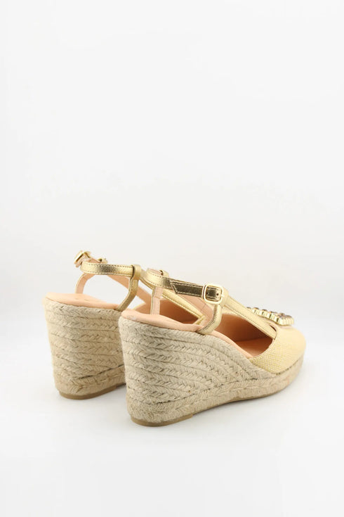 Maypol Woven Espadrille Wedge Sandals with Embellishment