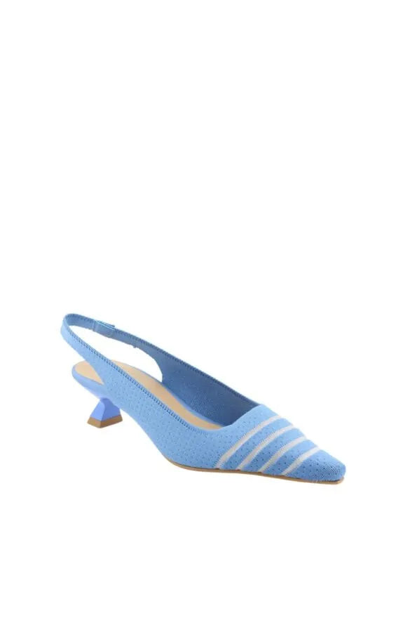 Miss Elastic Geometric Heel Knit Slingback Pumps