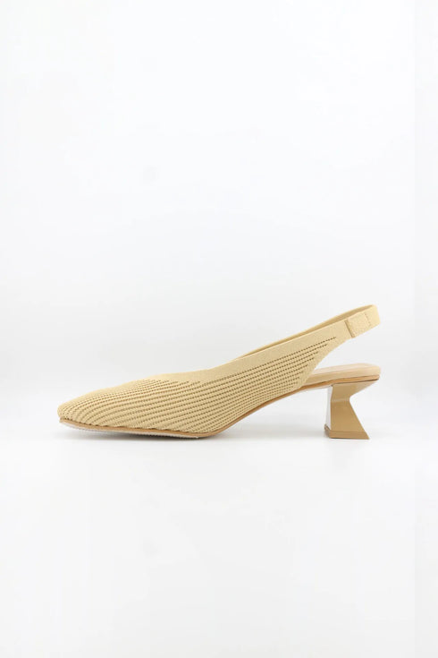 Miss Elastic Slingback Knit Textured Geometric Heels