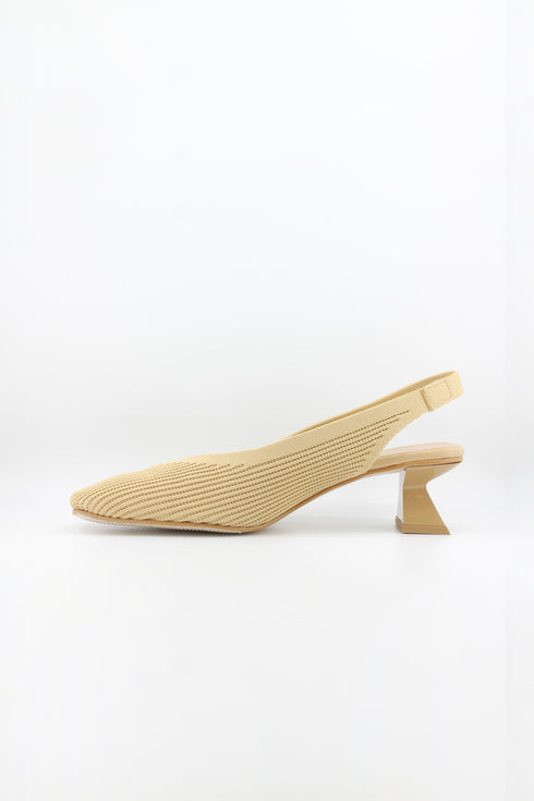 Miss Elastic Slingback Knit Textured Geometric Heels
