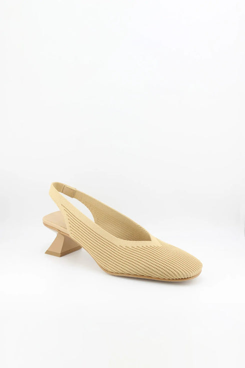 Miss Elastic Slingback Knit Textured Geometric Heels