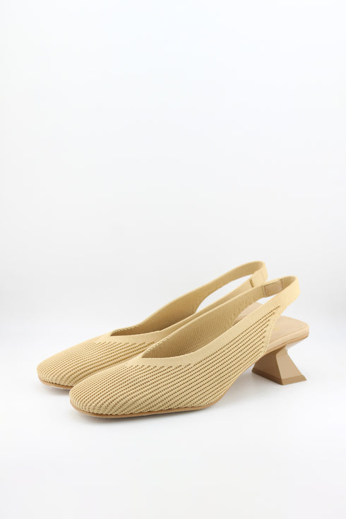 Miss Elastic Slingback Knit Textured Geometric Heels