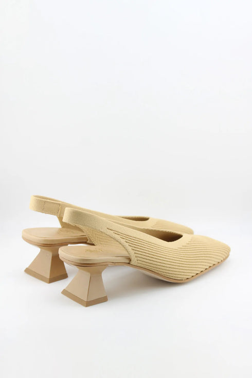Miss Elastic Slingback Knit Textured Geometric Heels