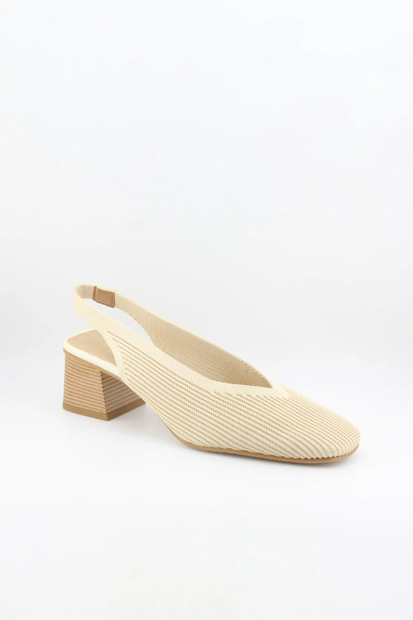 Miss Elastic Knit Slingback Chunky Heel Pumps