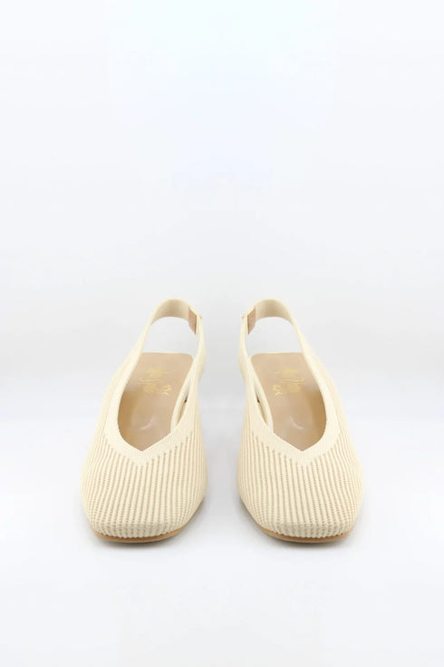 Miss Elastic Knit Slingback Chunky Heel Pumps