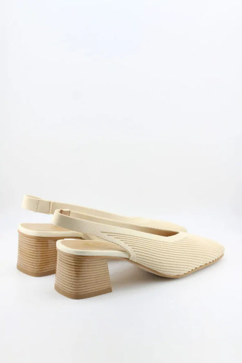 Miss Elastic Knit Slingback Chunky Heel Pumps