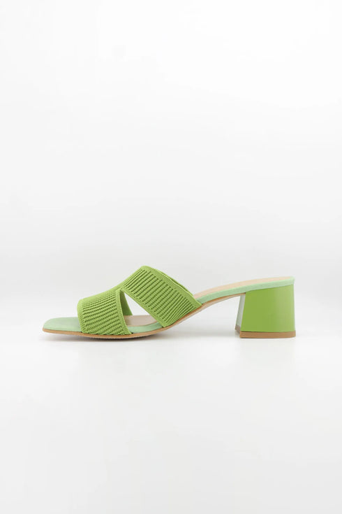 Miss Elastic Knit Open-Toe Block Heel Slide