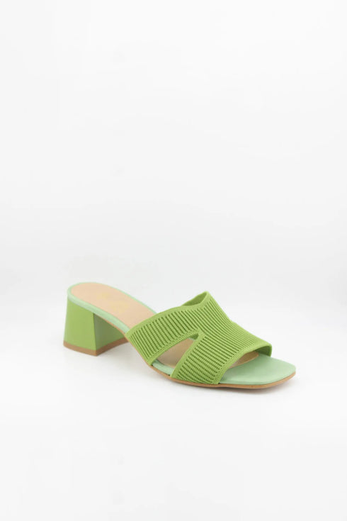 Miss Elastic Knit Open-Toe Block Heel Slide