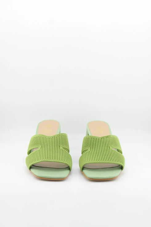 Miss Elastic Knit Open-Toe Block Heel Slide