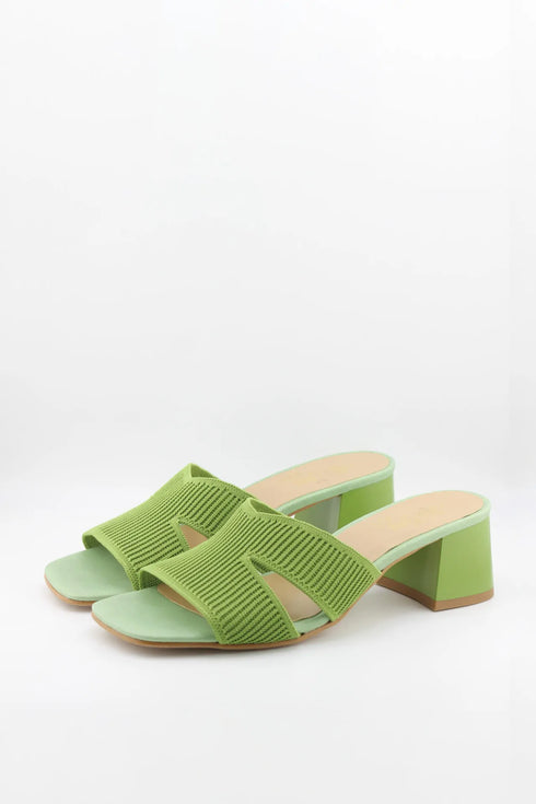 Miss Elastic Knit Open-Toe Block Heel Slide