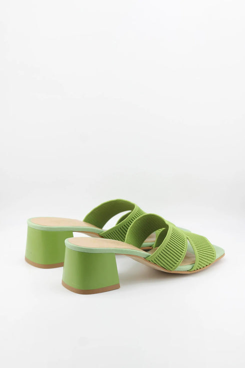 Miss Elastic Knit Open-Toe Block Heel Slide