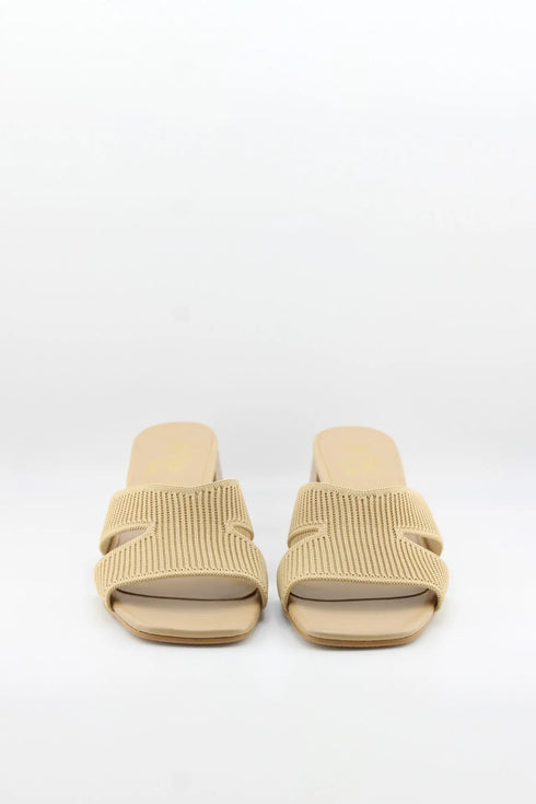 Miss Elastic Knit Open-Toe Block Heel Slide
