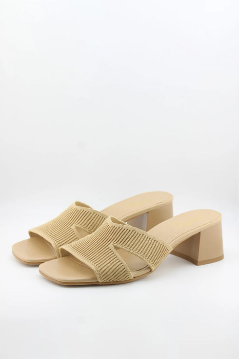 Miss Elastic Knit Open-Toe Block Heel Slide
