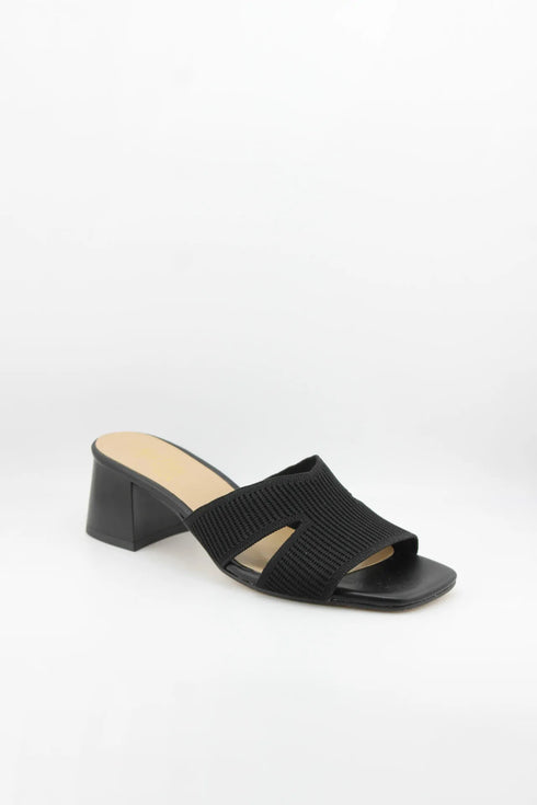 Miss Elastic Knit Open-Toe Block Heel Slide