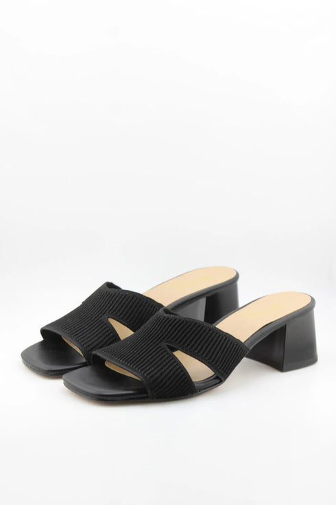 Miss Elastic Knit Open-Toe Block Heel Slide