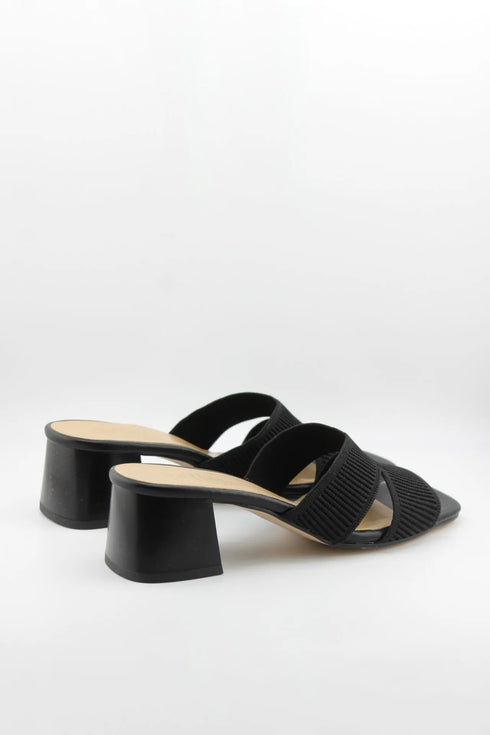 Miss Elastic Knit Open-Toe Block Heel Slide