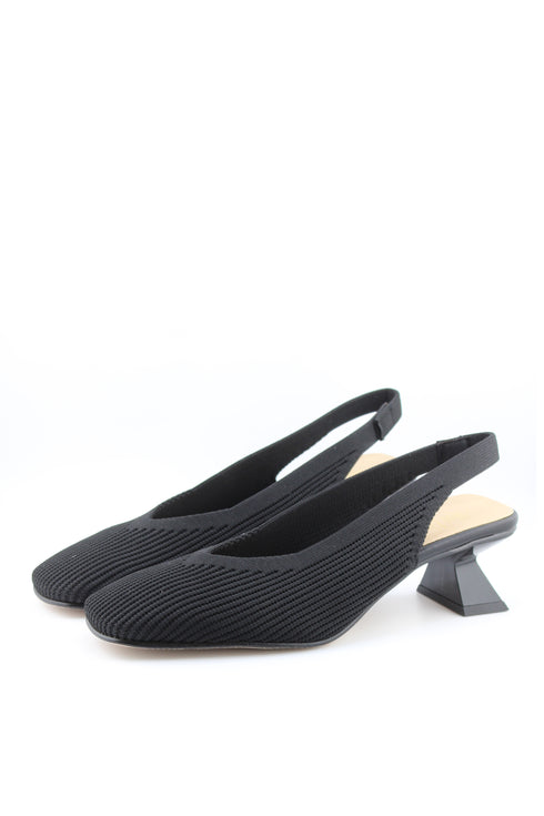 Miss Elastic Slingback Knit Textured Geometric Heels