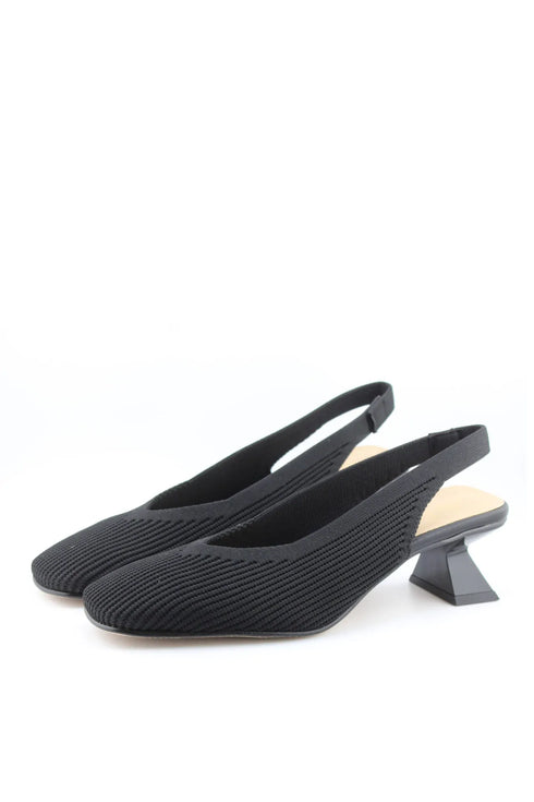 Miss Elastic Slingback Knit Textured Geometric Heels