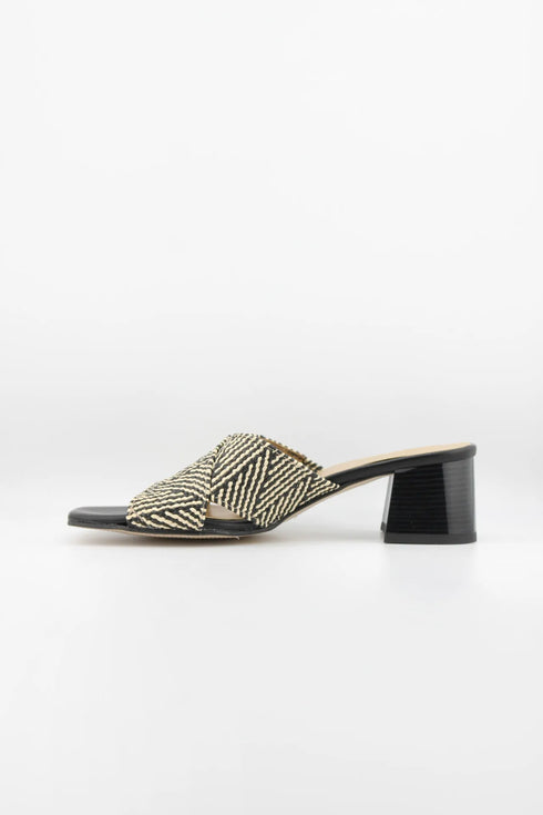 Miss Elastic Braided Open-Toe Block Heel Slides