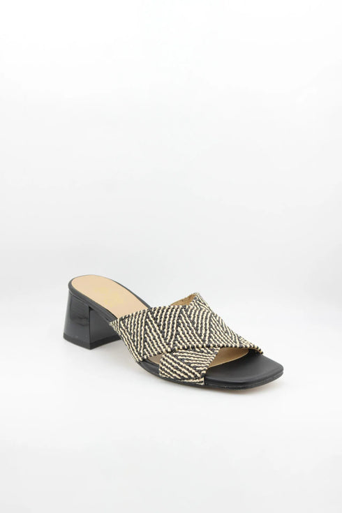 Miss Elastic Braided Open-Toe Block Heel Slides