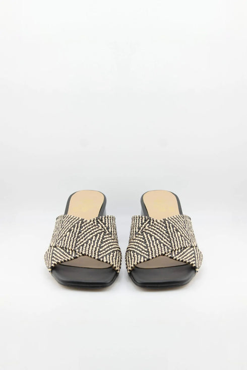 Miss Elastic Braided Open-Toe Block Heel Slides