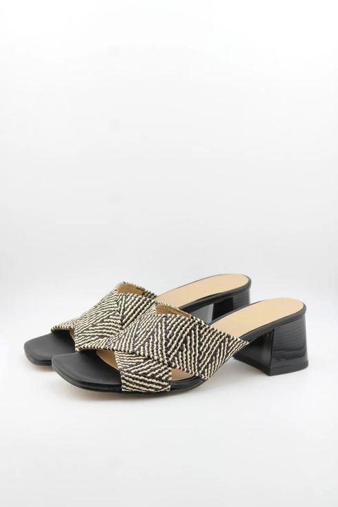 Miss Elastic Braided Open-Toe Block Heel Slides