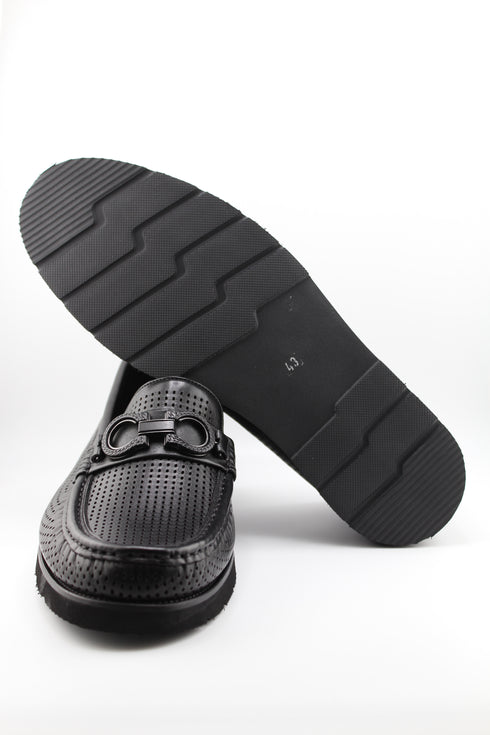 DFC Relax Men Perforated Leather Loafers with Buckle