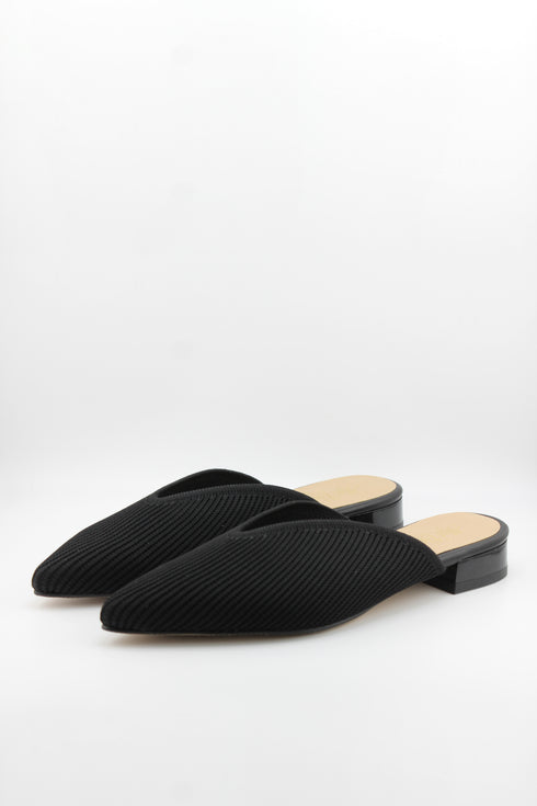 Miss Elastic Pointed Knit Mule with Block Heel