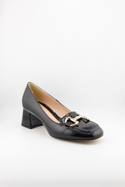 Sante Leather Block Heel Loafers with Buckle