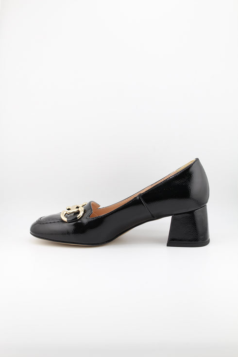Sante Leather Block Heel Loafers with Buckle