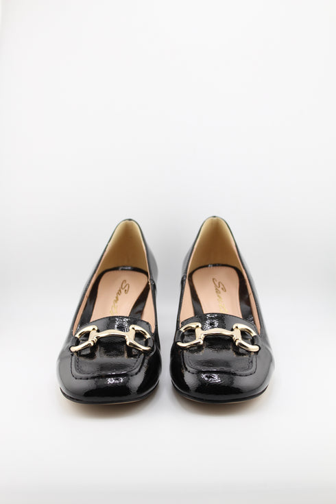 Sante Leather Block Heel Loafers with Buckle