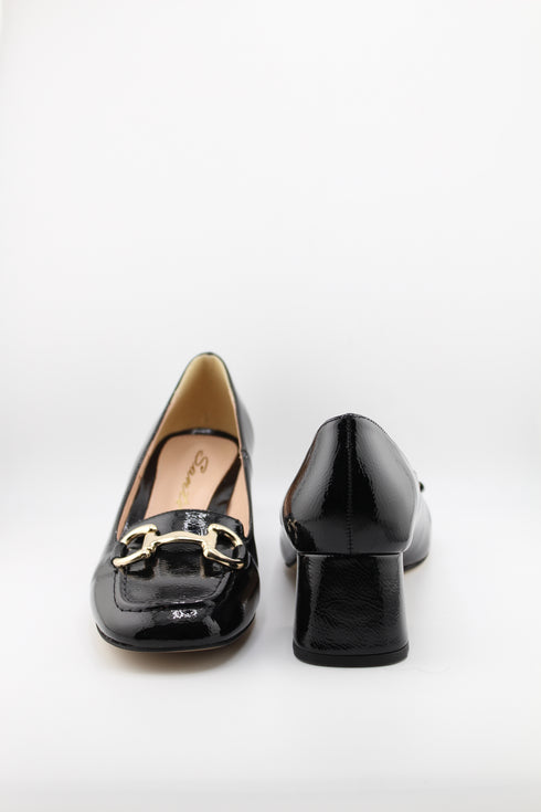 Sante Leather Block Heel Loafers with Buckle